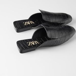 Black croc mules